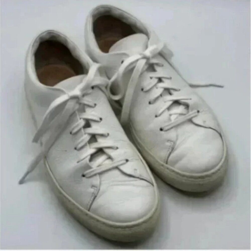 Tamara Mellon White Leather Low Top Court Sneakers Made in Italy Size 37.5